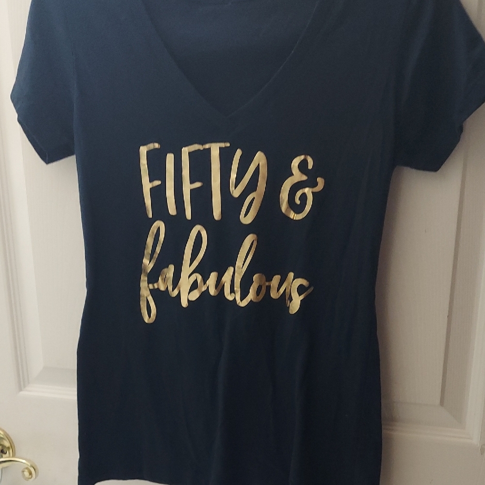 Fifty & Fabulous Short Sleeve Tee in Black with Gold Script